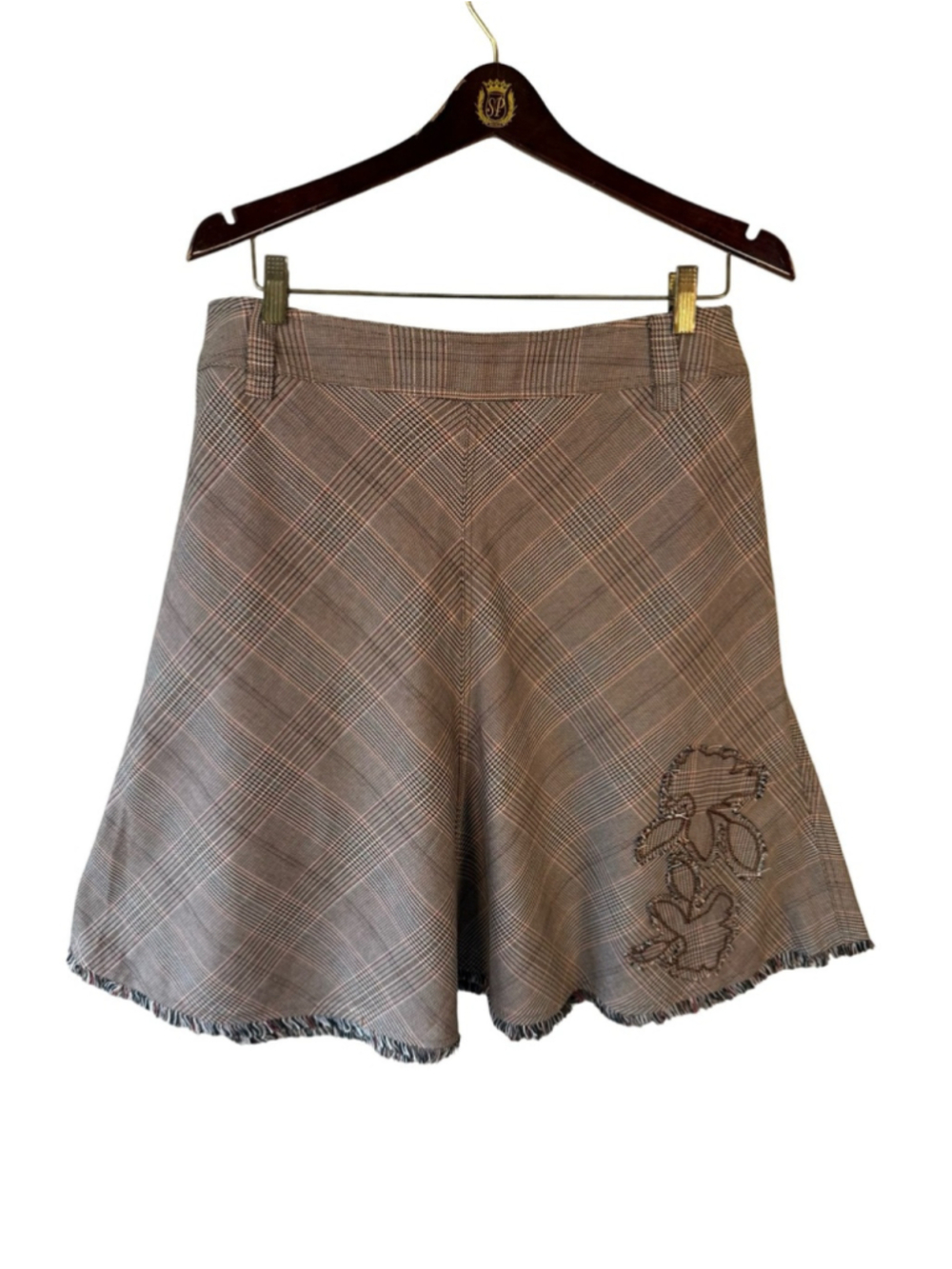Jessica Sport Brown Tweed Embroidered A-Line Skirt Size 12 Preppy Cottagecore - Picture 2 of 12